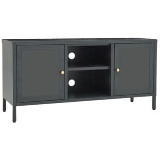 Meuble TV Anthracite 105x35x52 Cm Acier Et Verre