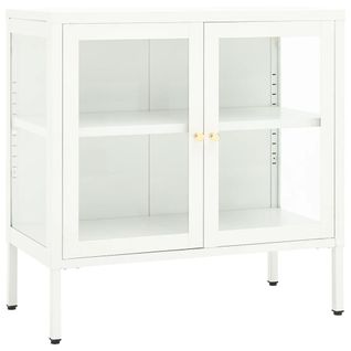 Buffet Blanc 70x35x70 Cm Acier Et Verre