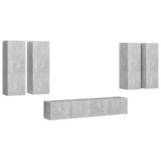 Ensemble De Meuble TV 6 PCs Gris Béton Aggloméré