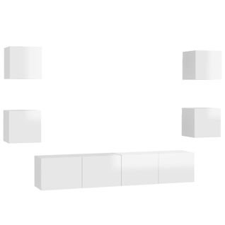 Ensemble De Meubles TV 6 PCs Blanc Brillant Aggloméré