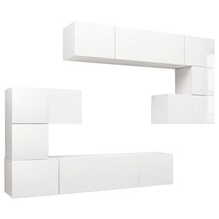 Ensemble De Meuble TV 8 PCs Blanc Brillant Aggloméré