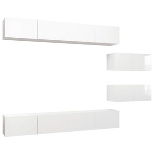 Ensemble De Meuble TV 6 PCs Blanc Brillant Aggloméré