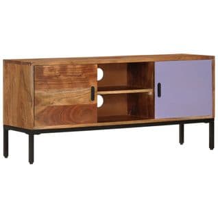 Meuble TV Marron Miel Et Gris 110x30x50 Cm Bois Massif D'acacia