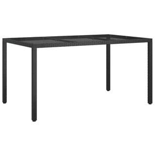 Table De Jardin 150x90x75cm Verre Trempé Et Résine Tressée Noir