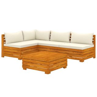 Salon De Jardin 5 PCs Avec Coussins Bois D'acacia Solide