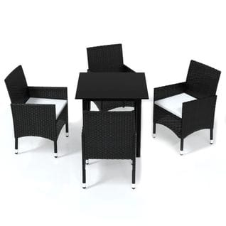 Mobilier À Dîner De Jardin Et Coussins 5pcs Résine Tressée Noir