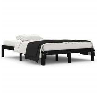 Cadre De Lit Noir Bois Massif 135x190 Cm Double