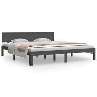 Cadre De Lit Gris Bois Massif 180x200 Cm Super King