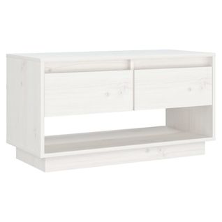 Meuble TV Blanc 74x34x40 Cm Bois De Pin Massif