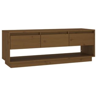 Meuble TV Marron Miel 110,5x34x40 Cm Bois De Pin Massif