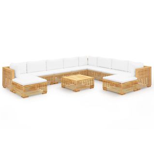 Salon De Jardin 11 PCs Avec Coussins Bois De Teck Solide