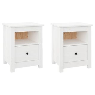 Tables De Chevet 2 PCs Blanc 40x35x49 Cm Bois De Pin Massif