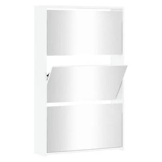 Armoire Chaussures Miroir 3niveaux Blanc Brillant 63x17x102,5cm