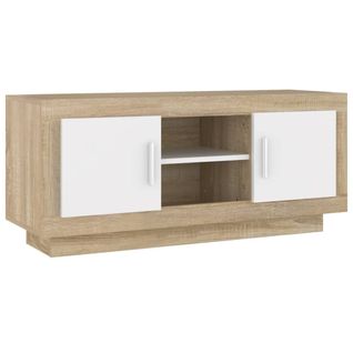 Meuble TV Blanc Et Chêne Sonoma 102x35x45 Cm Bois Contreplaqué