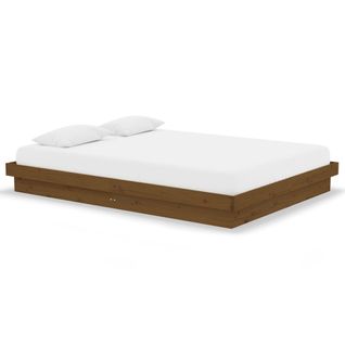 Cadre De Lit Marron Miel Bois Massif 135x190 Cm Double