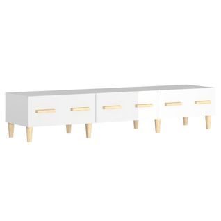 Meuble TV Blanc Brillant 150x34,5x30 Cm Bois Contreplaqué