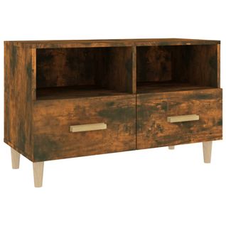 Meuble TV Chêne Fumé 80x36x50 Cm Bois Contreplaqué