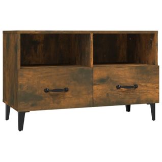 Meuble TV Chêne Fumé 80x36x50 Cm Bois Contreplaqué