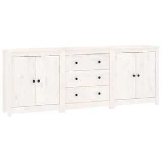 Buffet Blanc 210x35x80 Cm Bois Massif De Pin