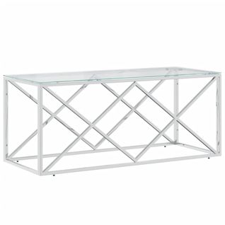 Table Basse 110x45x45 Cm Acier Inoxydable Et Verre