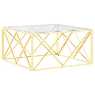 Table Basse 80x80x40 Cm Acier Inoxydable Et Verre