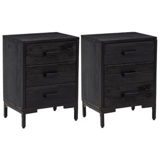 Tables De Chevet 2 PCs Noir 40x30x55 Cm Bois De Pin Massif