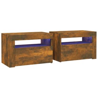 Tables De Chevet 2 Pièces Avec LED Chêne Fumé 60x35x40 Cm