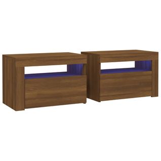 Tables De Chevet 2 Pièces Avec LED Chêne Marron 60x35x40 Cm