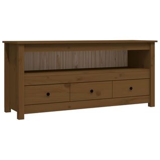 Meuble TV Marron Miel 114x35x52 Cm Bois De Pin Massif