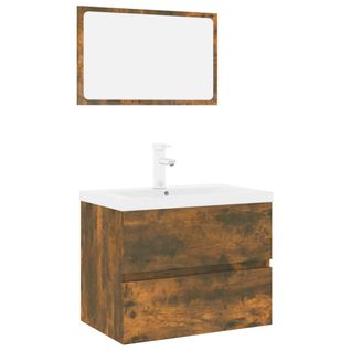 Ensemble Meuble Vasque 60 x 1,5 x 37 Cm - Vasque + Robinet + Miroir - Bois