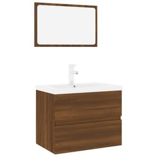 Ensemble Meuble Vasque 60 x 38,5 x 45 Cm - Vasque + Robinet + Miroir - Bois