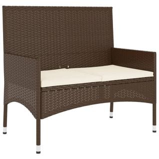 Banc De Jardin à 2 Places Avec Coussins Marron Résine Tressée