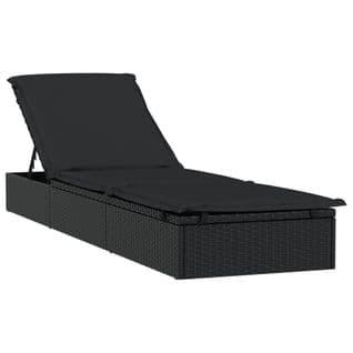 Chaise Longue 1 PC Avec Coussin Noir 201x55x62cm Résine Tressée