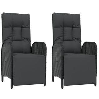 Fauteuils Inclinables D'extérieur Et Coussins 2pcs Poly Rotin Noir