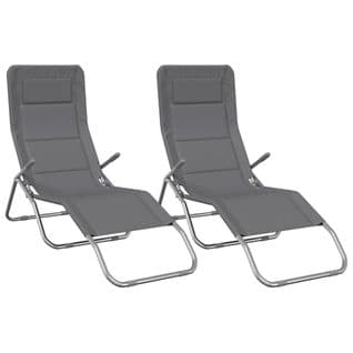 Chaises Longues Pliables 2 PCs Gris Textilène Et Acier