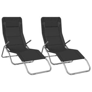 Chaises Longues Pliables 2 PCs Noir Textilène Et Acier