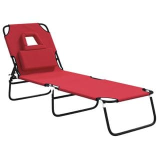 Chaise Longue Pliante Rouge Tissu Oxford Acier Enduit De Poudre