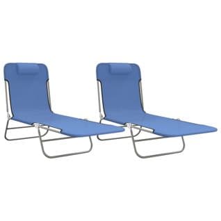 Chaises Longues Pliables 2 PCs Bleu Textilène Et Acier