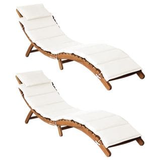 Chaises Longues Et Coussins 2pcs Crème Blanc Bois Massif Acacia