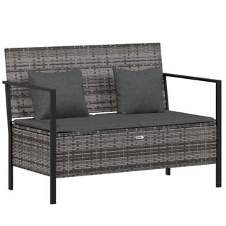 Banc De Jardin à 2 Places Avec Coussins Gris Résine Tressée