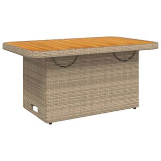 Table De Jardin Beige 90x55x71 Cm Résine Tressée Et Bois Acacia