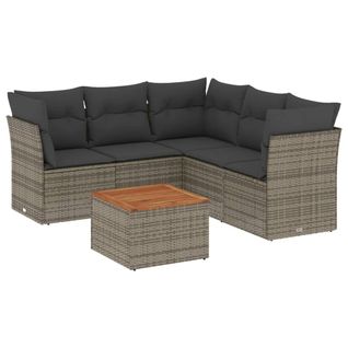 Salon De Jardin 6 PCs Avec Coussins Gris Résine Tressée