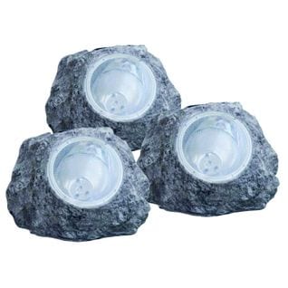 Trio De Lampes Solaires Rocher - H. 10,5 Cm - Anthracite