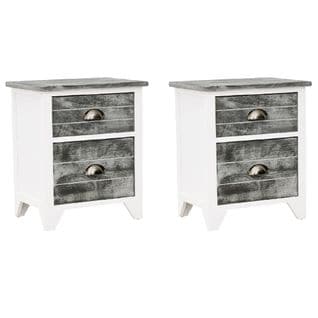 Lot De 2 Tables De Chevet - Tables De Nuit Avec 2 Tiroirs Gris Et Blanc