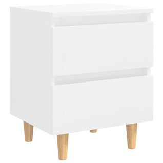 Table De Chevet Avec Pieds En Pin, Table De Nuit Blanc Brillant 40x35x50 Cm