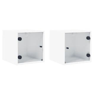 Lot De 2 Tables De Chevet Avec Portes En Verre - Tables De Nuit Blanc 35x37x35 Cm