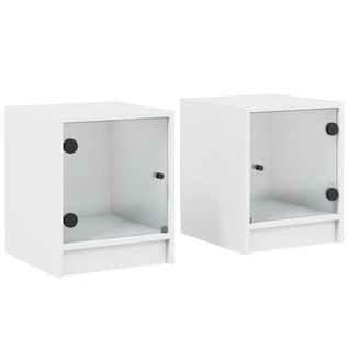 Lot De 2 Tables De Chevet Avec Portes En Verre - Tables De Nuit Blanc 35x37x42 Cm