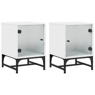 Lot De 2 Tables De Chevet Avec Portes En Verre - Tables De Nuit Blanc 35x37x50 Cm