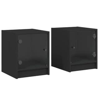 Lot De 2 Tables De Chevet Avec Portes En Verre - Tables De Nuit Noir 35x37x42 Cm