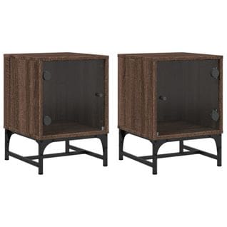 Lot De 2 Tables De Chevet Et Portes Vitrées - Tables De Nuit Chêne Marron 35x37x50cm